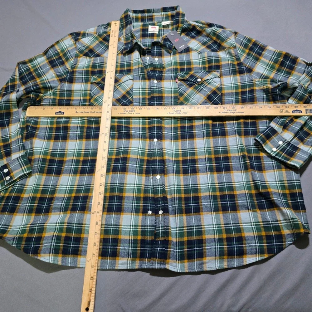 Levi's Western Shirt Men 4XL Green Plaid Long Sleeve Pearl Snap Standard Fit NWT
